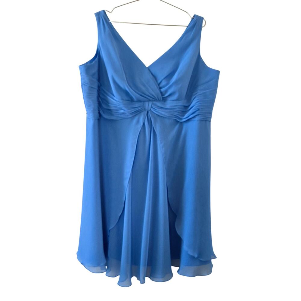 Davids Bridal Blue Chiffon Cocktail Dress Size 24 Plus Ruched V Neck